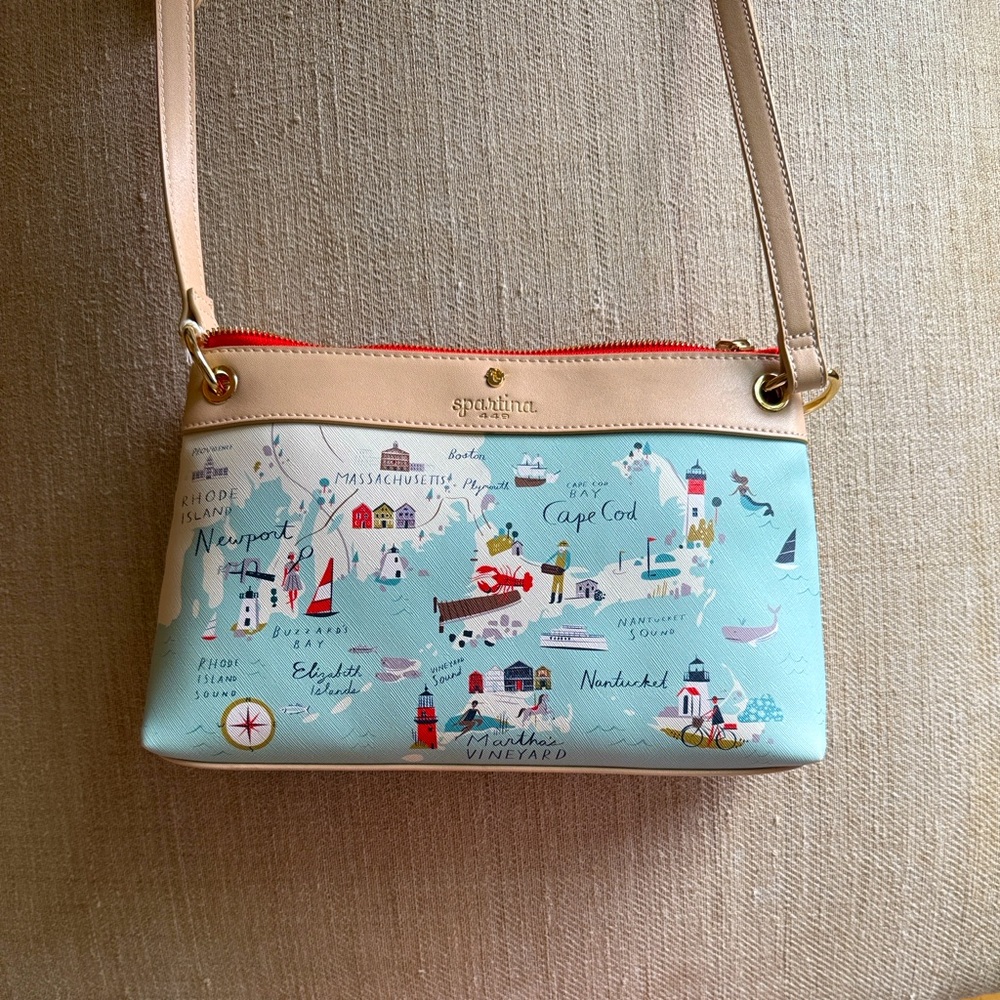 Spartina 449 - Northeastern Harbors Map Print Crossbody Purse - NWT - Picture 2 of 6